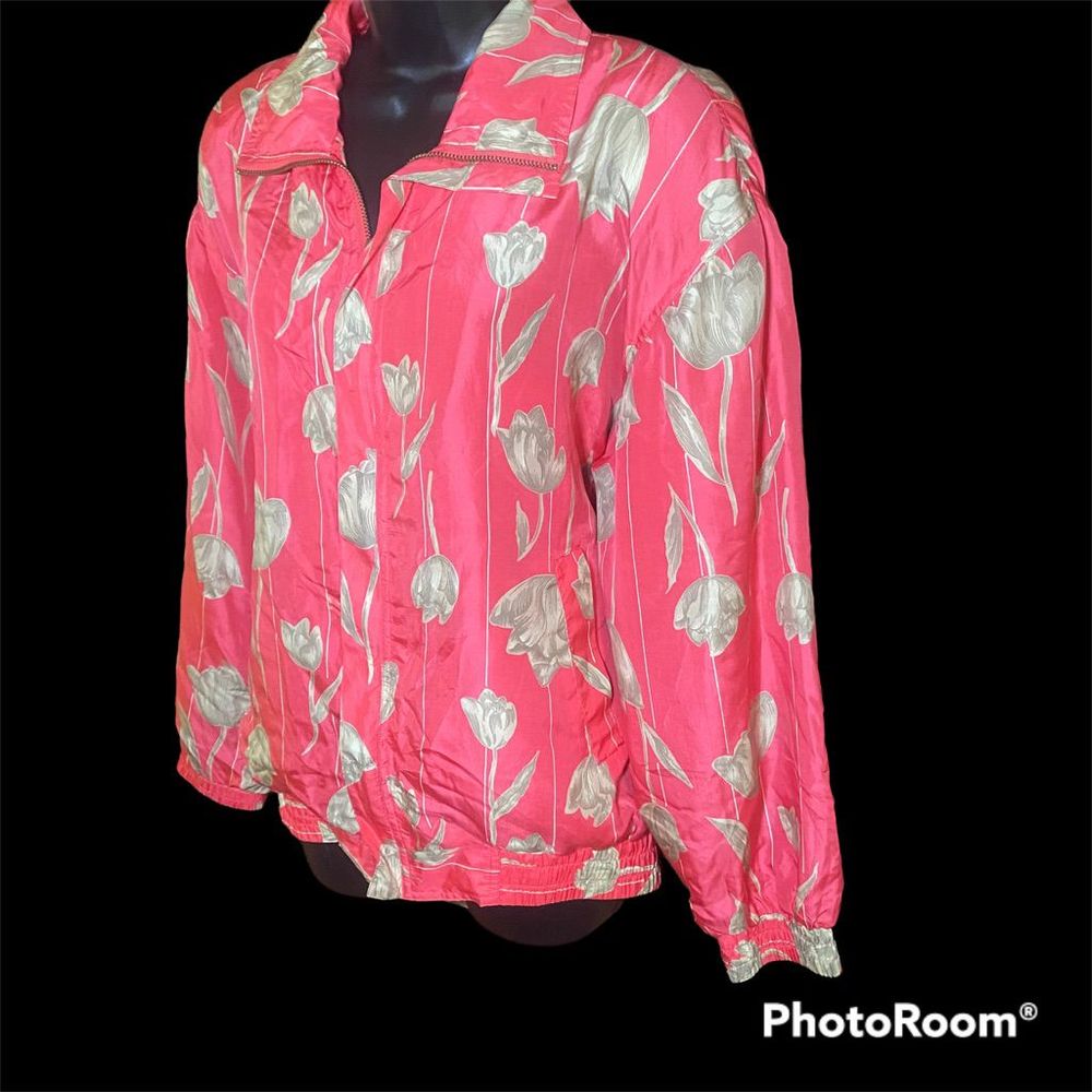 Vintage Coaco New York Floral Zip Up Jacket Size Medium 100% Silk Shell